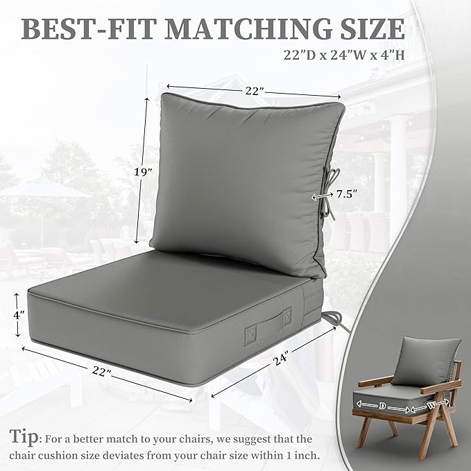 Outdoor Seat Cushion Set 22 L × 24 W × 5 H Inch Waterproof & Fade Resistant - Image 2