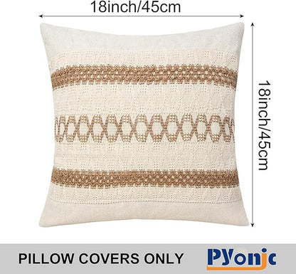 Pyonic Pack of 2 Boho Throw Pillow Covers 18x18 Inch Farmhouse Decorative Throw - Image 3