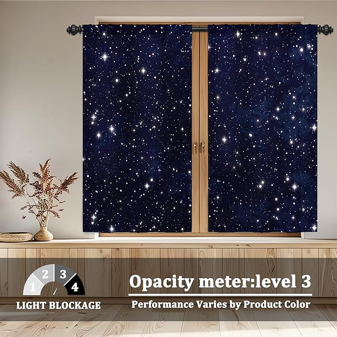 Renaiss 53 x 63 Inch Space Starry Night Sky Half Window Curtains - Image 3