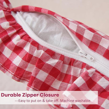 2 Pack Red Plaid Ruffle Gingham Lumbar Pillow Shams, 100% Washed Cotton Linen - Image 5