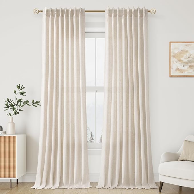 Natural Pinch Pleat Linen Curtains 108 Inch Length 2 Panels Set - Image 9