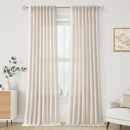 Natural Pinch Pleat Linen Curtains 96 Inch Length 2 Panels Set - Image 9
