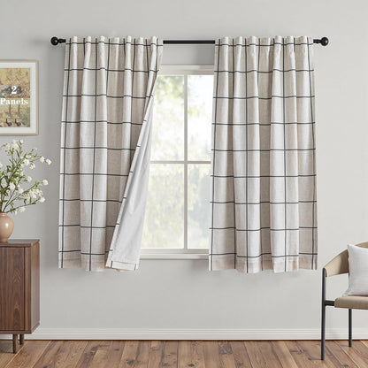 mysky home 100% blackout plaid linen curtains 63, main product view