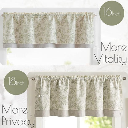 jinchan Linen Valance Curtain Farmhouse Floral Printed Small Window Curtain - Image 9