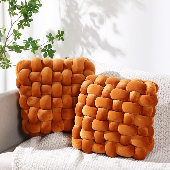Wenqik 2 Pcs Knot Pillows Square Knotted Plush Throws Soft Accent Pillows by Wenqik
