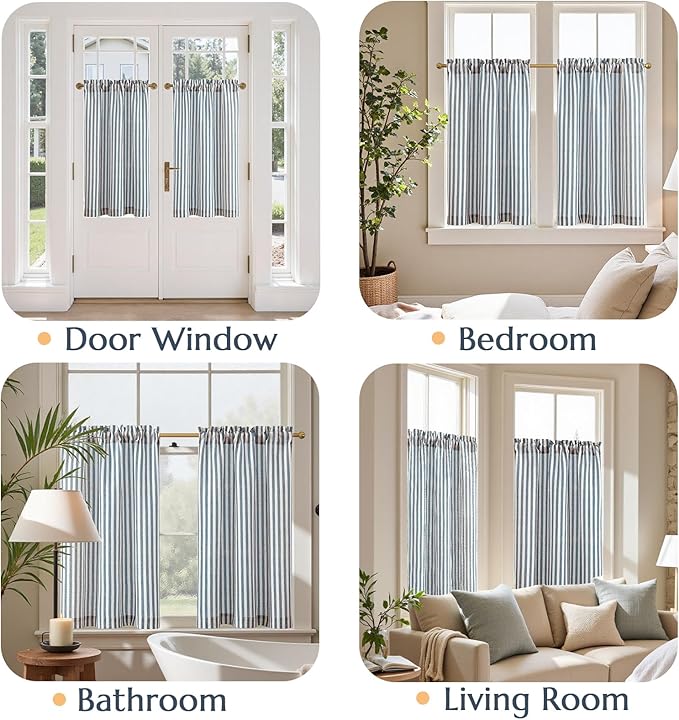jinchan Striped Linen Kitchen Curtains 36 Inches Length Tier Curtains Farmhouse - Image 4