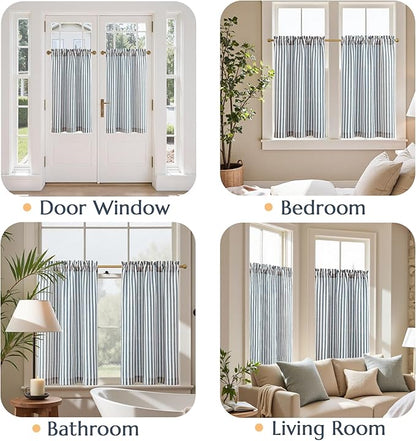 jinchan Striped Linen Kitchen Curtains 36 Inches Length Tier Curtains Farmhouse - Image 4
