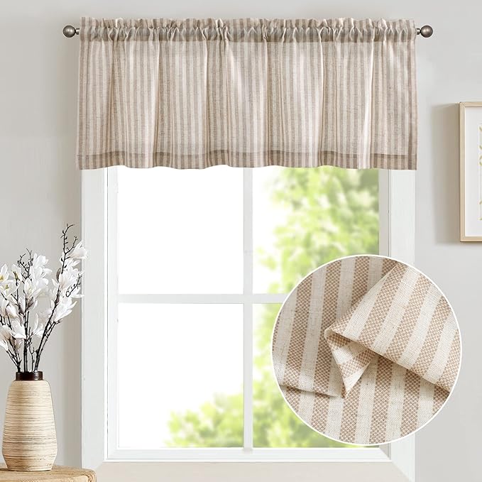 jinchan Valance Curtain Linen Textured Striped Window Curtain - Image 2