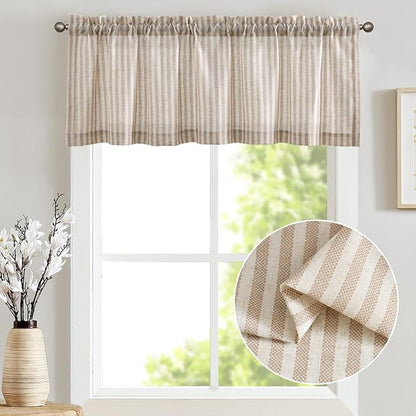 jinchan Valance Curtain Linen Textured Striped Window Curtain - Image 2