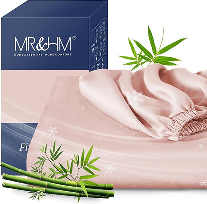 MR&HM California King Fitted Sheet, Ultra-Soft Rayon Derived from Bamboo & by MRHM