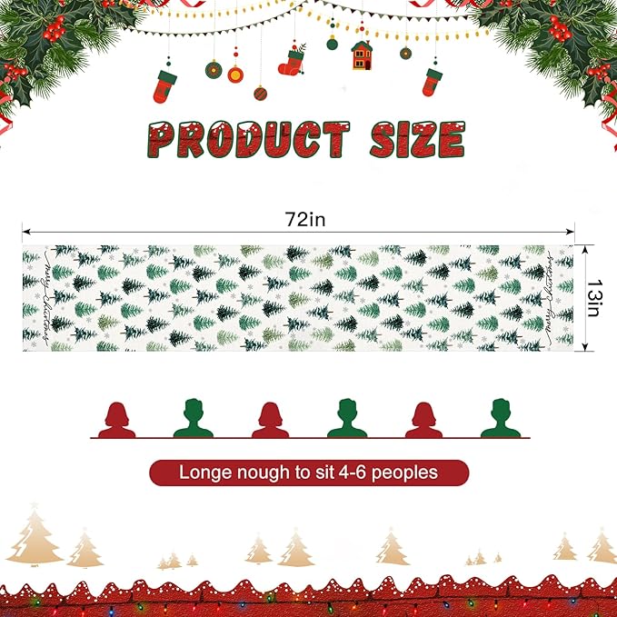 OTOSTAR Snowflake Christmas Tree Black Merry Christmas Table Runner, Xmas - Image 5