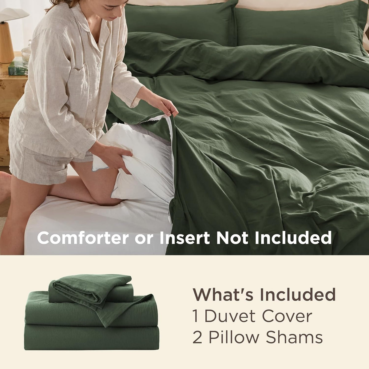 bedsure prewashed duvet cover king, cotton-like bedding set shown in use