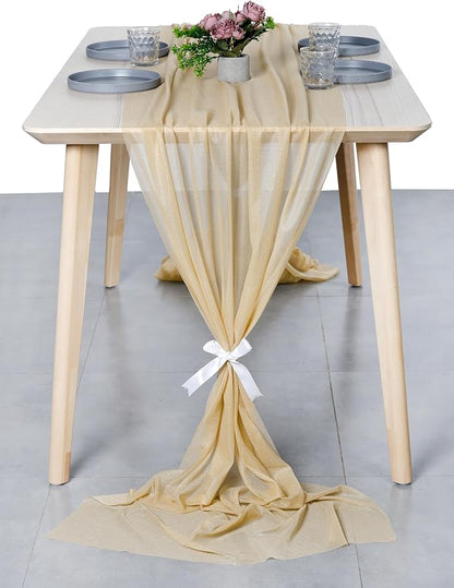 MDS Halloween Chiffon Table Runner - 5 Pack, 29 x 170 Inches, 14ft Each - Sheer Spooky Table Runners for Haunted House Parties, Trick-or-Treat Tables, Witchy Décor, Wedding & Events - Champagne Gold
