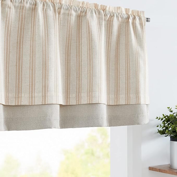 jinchan Striped Linen Valance Curtain Blackout Double Layer Valance by JINCHAN