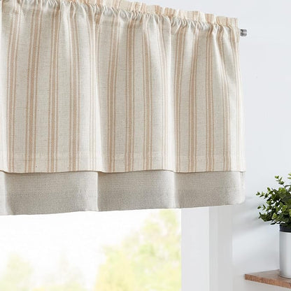 jinchan Striped Linen Valance Curtain Blackout Double Layer Valance by JINCHAN