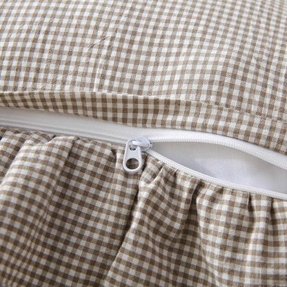 Aryeleay 2 Pack Brown White Plaid Gingham Ruffle Pillow Shams, 100% Washed - Image 4