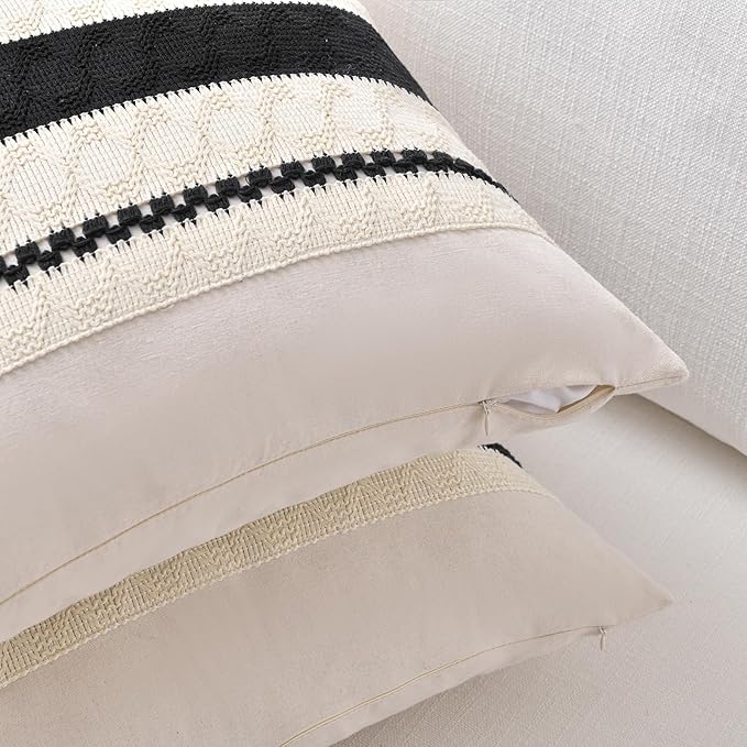 Fancy Homi Set of 2 Boho Black Lumbar Decorative Throw Pillow Cover 12x20 Inch - Image 3