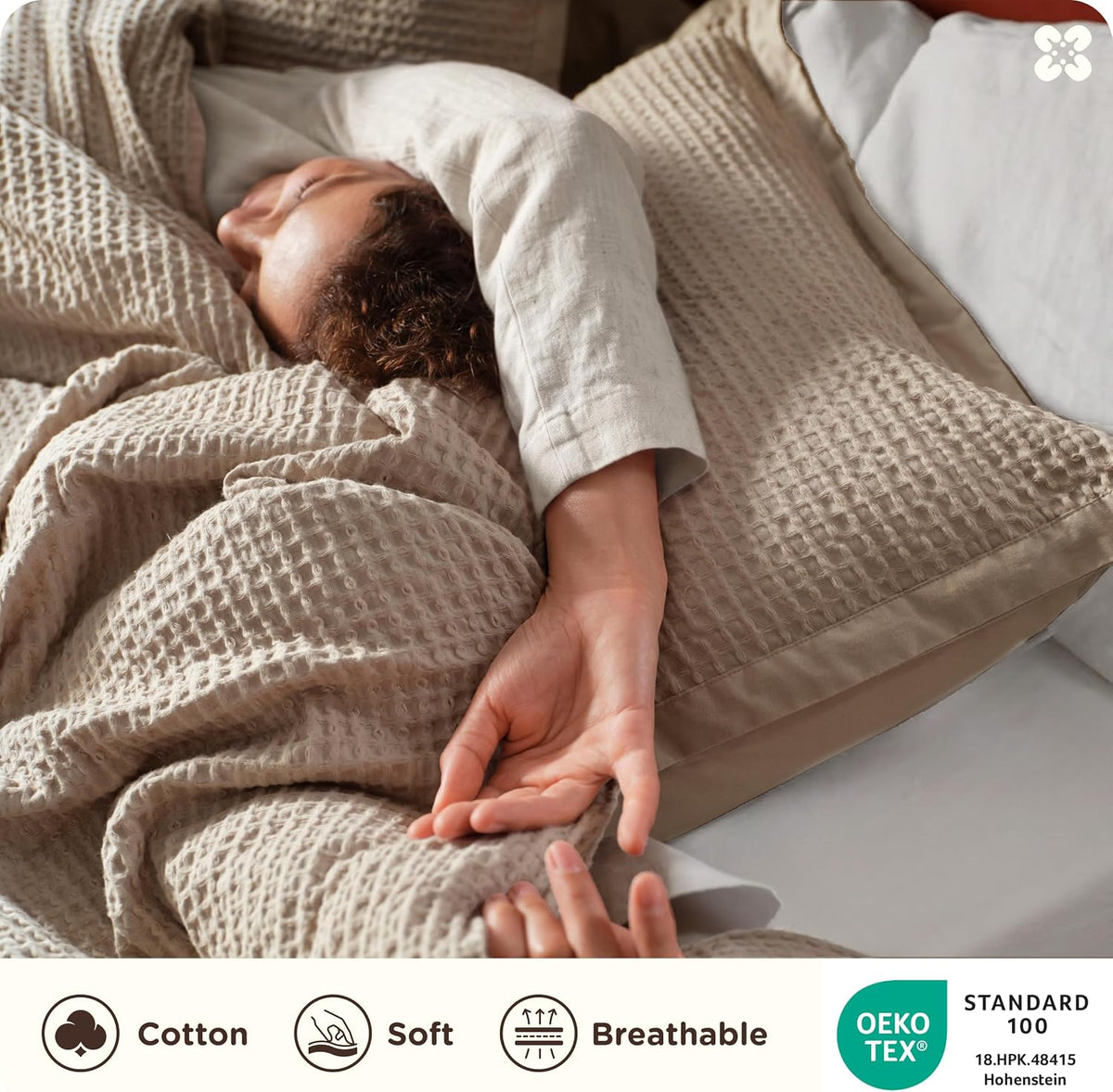 bedsure purewoven 3 pieces 100% cotton waffle duvet, close-up detail