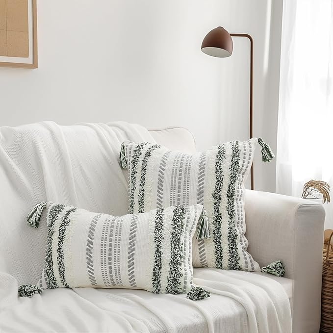 decorUhome Decorative Boho Throw Pillow Cover 12x20, Lumbar Accent Neutral - Image 5