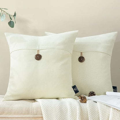 Phantoscope Pack of 2 Farmhouse Throw Pillow Covers Button Vintage Linen by Phantoscope