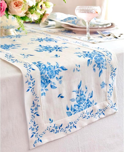Solino Home Blue Floral Print Table Runner 48 inch - Image 2