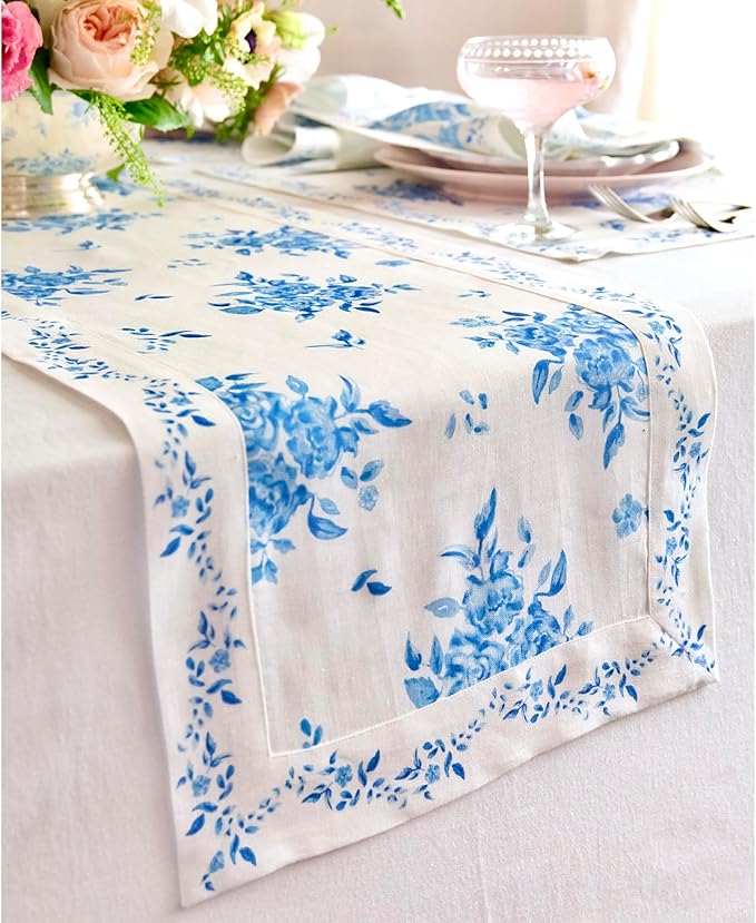 Solino Home Blue Floral Print Table Runner 60 inch - Image 2