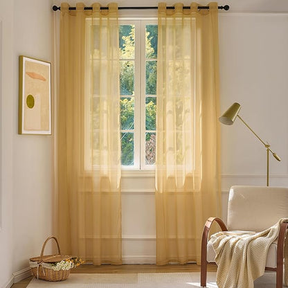 Foil Stripe Gold Sheer Curtains 96 inches Length 2 Panels by MISSTIAM