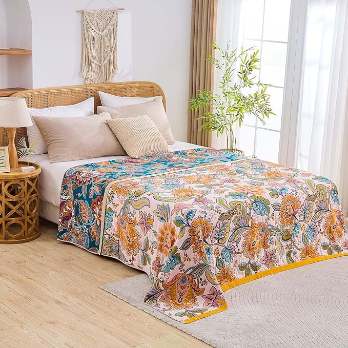 Boho Throw Blanket for Bed, 100% Cotton Soft Rustic Quilt Fall Blanket - Image 7
