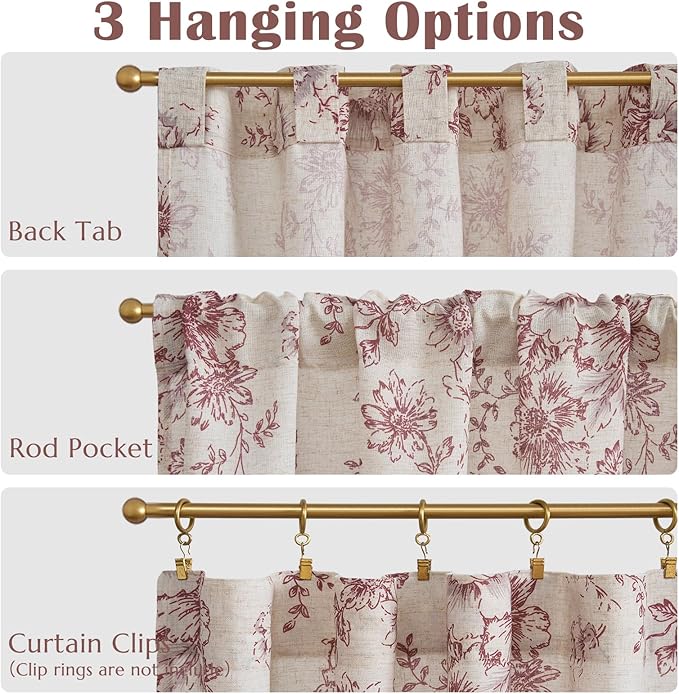 jinchan Linen Floral Tier Curtains 45 Inch Christmas Decorations Farmhouse - Image 8