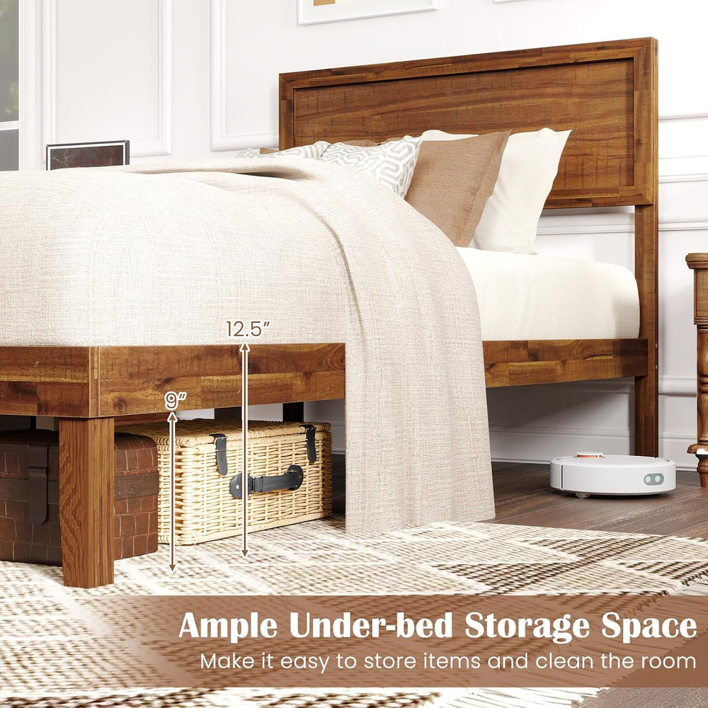 GIANTEX Wood Twin Bed Frames with Headboard, Mid Century Modern Platform Bed ...