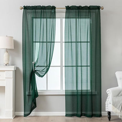 Green Sheer Curtains 63 Inch Length, Privacy Semi Sheer Curtains - Image 8