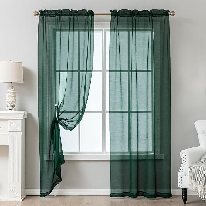 Green Sheer Curtains 108 Inches Extra Long, Privacy Semi Sheer Curtains - Image 8