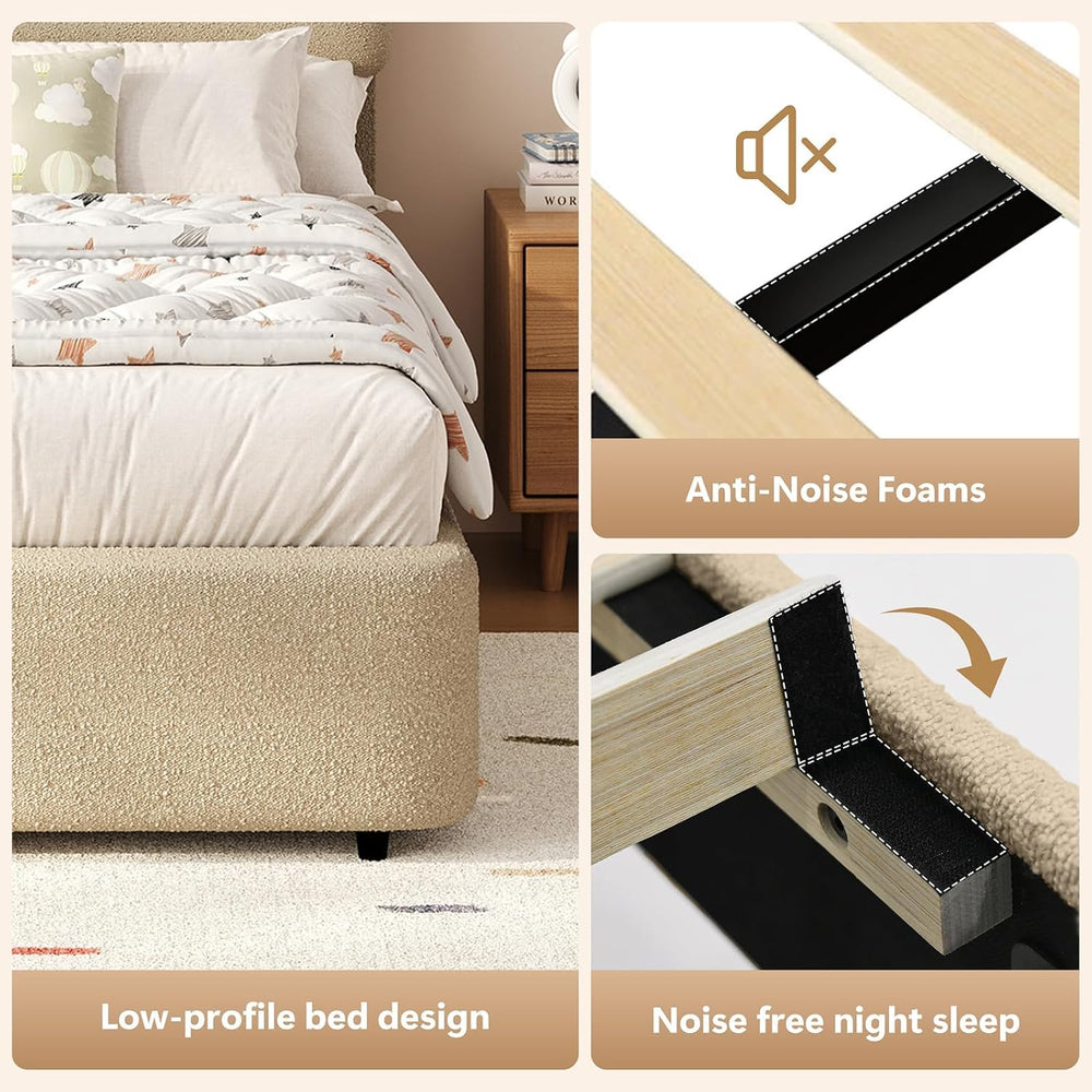HOMBCK Twin Boucle Bed Frame,Beige Twin Upholstered Bed Frame