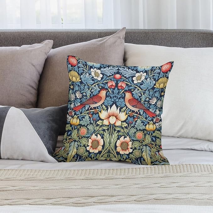William Morris Floral Original Throw Pillow Covers Boho Chic Retro Floral Bird - Image 4