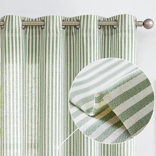 Vangao Linen Striped Christmas Curtains Boho Tickingstripe Light Filtering by Vangao