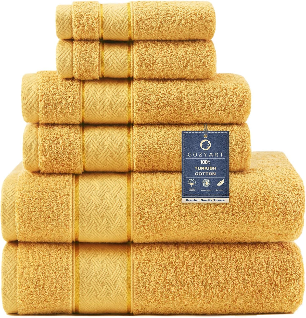 cozyart bath towel set 6 pcs, luxury gold shown in use