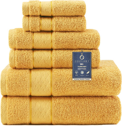 cozyart bath towel set 6 pcs, luxury gold shown in use