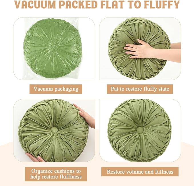 1 Pcs Round Throw Pillows Decorative Velvet Pleated Throw Pillows 15'' Diameter - Image 4