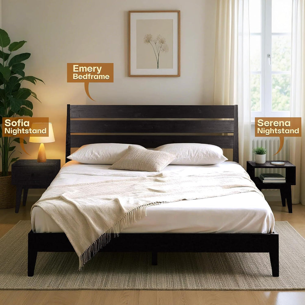 Acacia Serena Nightstand Solid Wood Nightstand with Open Storage Shelf, Wood ...