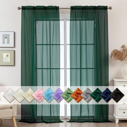Green Sheer Curtains 108 Inches Extra Long, Privacy Semi Sheer Curtains by ABLUEN