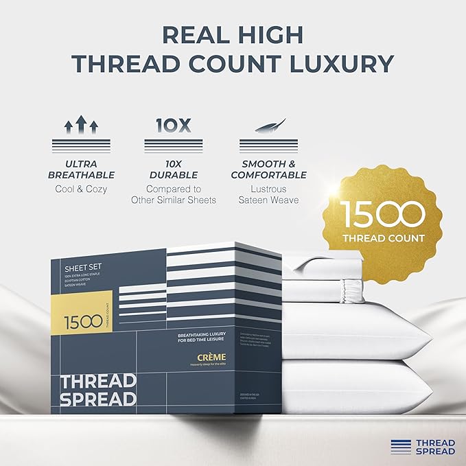 THREAD SPREAD 100% Egyptian Cotton King Size Sheets Set - Image 2