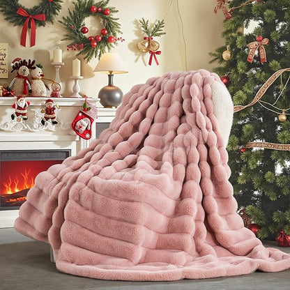 NEXHOME PRO Faux Fur Throw Blanket Pink, Luxury Soft Decorative Cozy Plush Long by NEXHOMEPRO