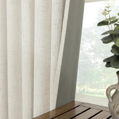 KOUFALL 98 Inch Long Linen Black Out Curtains, Light Blocking Cream Complete - Image 6