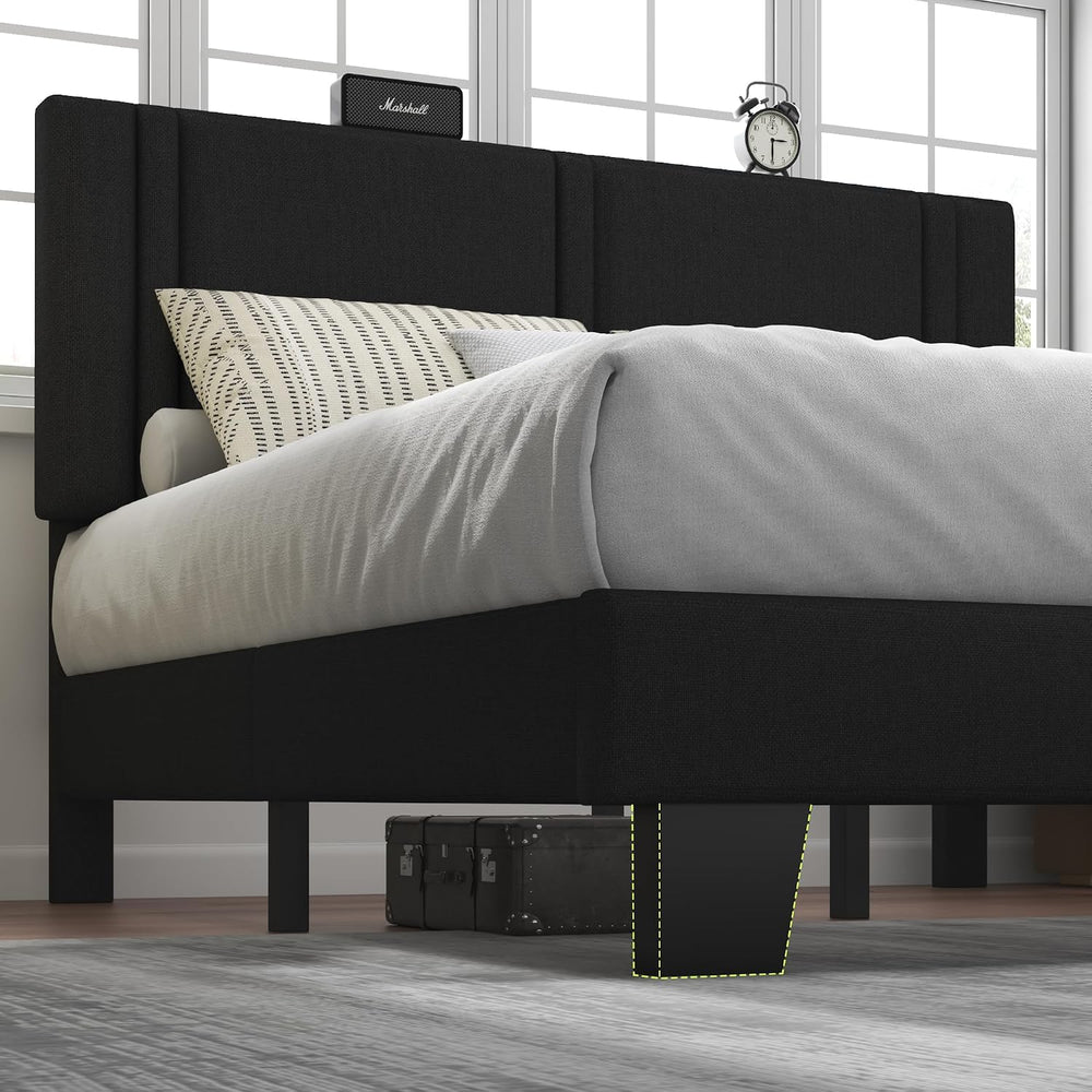 Feonase Queen Platform Bed Frame, Fabric Upholstered Queen Bed Frame, Solid W...