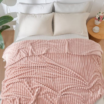 NEWCOSPLAY Super Soft Throw Blanket Pink Premium Silky Flannel Fleece 3D Ribbed - Image 9