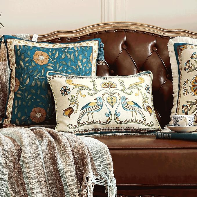patdrea Designer Rectangle Throw Pillow Covers, Farmhouse Blue Linen - Image 2