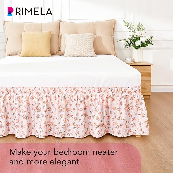 RIMELA Pastel Rose Bed Skirt Queen Size 15 Inch Drop, Elastic Bed Skirting - Image 5