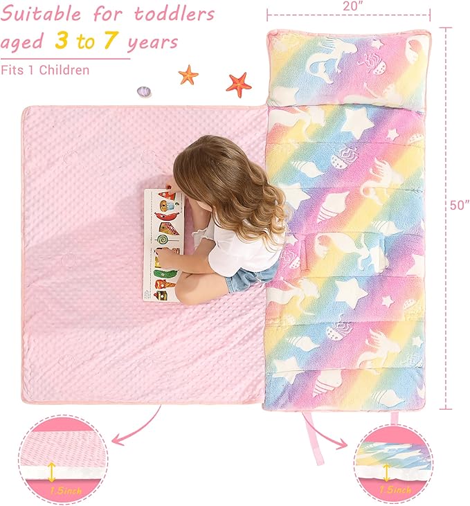 Toddler Nap Mat with Pillow and Blanket, Extra Large Rolled Napping Mats - Image 4