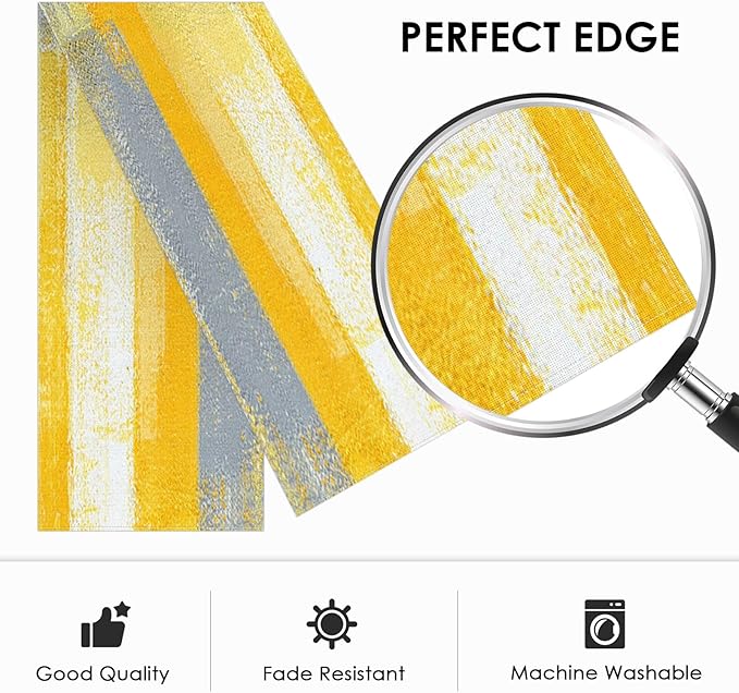 Emvency Yellow Abstract Table Runner, Modern Grey White Art Painting - Image 4