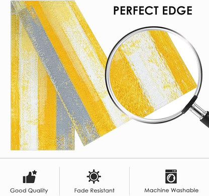 Emvency Yellow Abstract Table Runner, Modern Grey White Art Painting - Image 4
